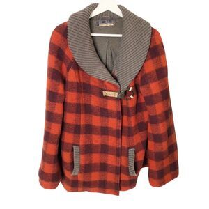 Free People 12 Red Plaid Wool Blend Jacket Grunge Lined Buckle Snap Closure VTG